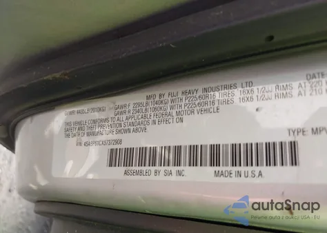 2005 Subaru Outback 2.5I z USA, uszkodzony, nr VIN 4S4BP61CX57372908